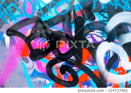 Vibrant Graffiti Art with Neon Blue, Pink, Black 80s Inspired Urban Style 124727902