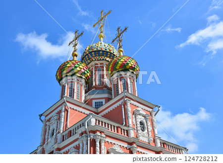 Russia, Nizhny Novgorod, domes of the Nativity or Stroganov Church Russia, Nizhny Novgorod, domes of the Nativity or Stroganov Church 124728212