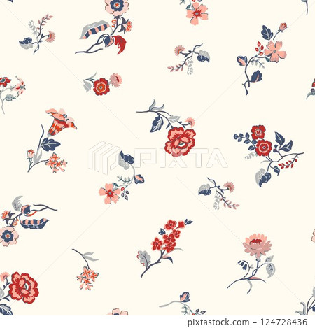 Seamless Millefleurs Floral Pattern with Small Hand-Drawn Flowers in Liberty Style. Vintage Spring Bouquet Design for Fashion Prints. Vertical floral wallpaper Seamless Millefleurs Floral Pattern with Small Hand-Drawn Flowers in Liberty Style. Vintage Spring Bouquet Design for Fashion Prints. Vertical floral wallpaper 124728436