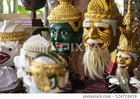 traditional Lakhon Khol Khmer Masks on display in cambodia 124728439