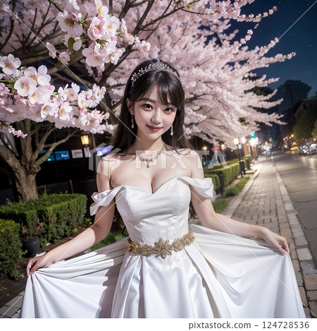 Under the cherry blossoms: Wedding dress cosplay Under the cherry blossoms: Wedding dress cosplay 124728536