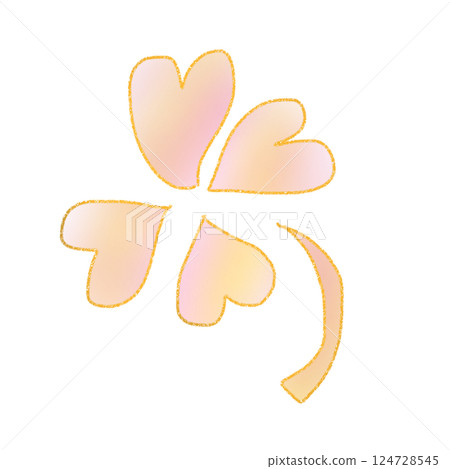 Cute heart-shaped four-leaf clover illustration (orange gradation) 124728545