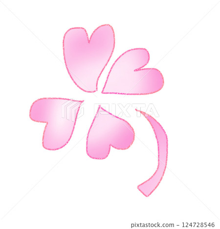 Cute heart-shaped four-leaf clover illustration (pink gradation) 124728546