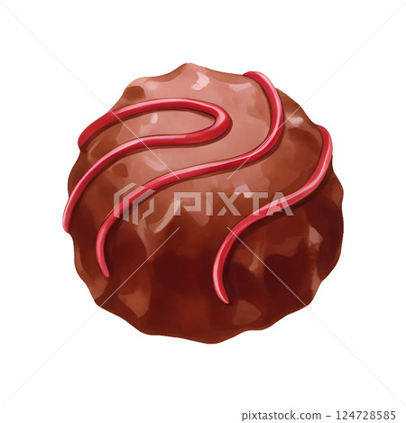 Luxury valentine chocolate watercolor illustration of round dark chocolate and berries 124728585