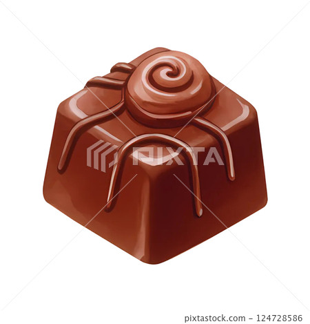 Square shaped milk chocolate luxury valentine chocolate watercolor illustration 124728586