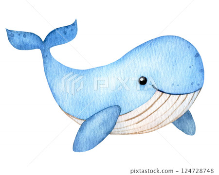 cute whale character watercolor illustration for kids underwater life cute whale character watercolor illustration for kids underwater life 124728748