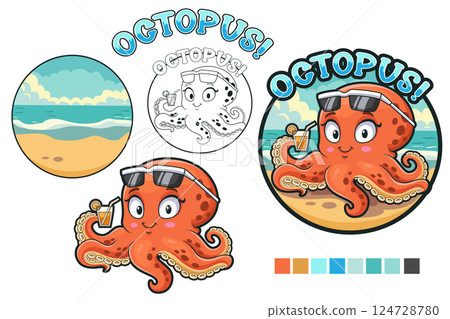 Cute kraken octopus in coloring book style Cute kraken octopus in coloring book style 124728780