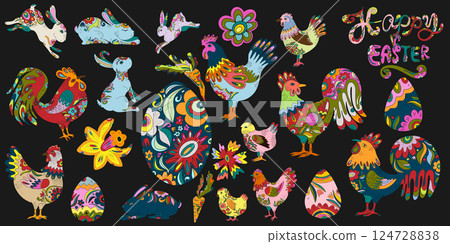 colorful rooster on white 124728838