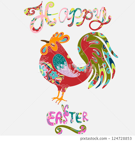 happy easter, folk art style, vector element happy easter, folk art style, vector element 124728853