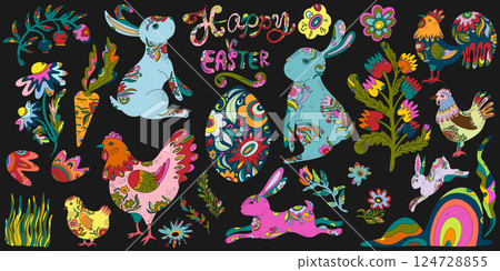 happy easter, folk art style, vector element 124728855