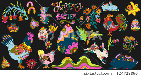 happy easter, folk art style, vector element 124728866