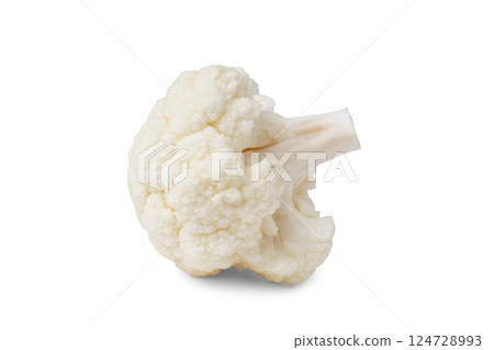 Piece, fragment, chopped branch of organinc fresh raw cauliflower macro isolated on white background 124728993