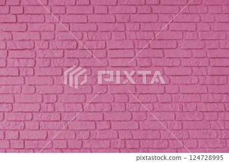 Pink color painted brick wall texture, brickwork, masonry of stone blocks horizontal background 124728995
