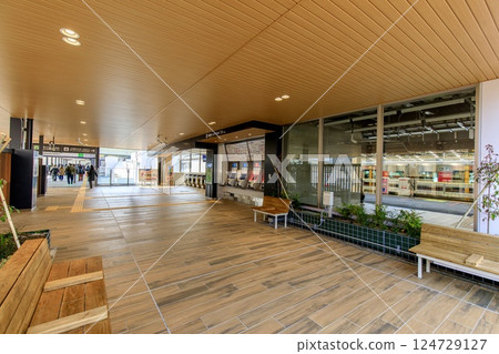 The inner loop ticket gates of the new Bentencho Station building on the Osaka Loop Line and the passage to the Osaka Metro 124729127