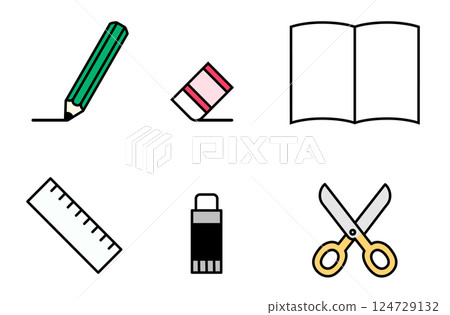 Simple and color stationery vector illustration icon set Simple and color stationery vector illustration icon set 124729132
