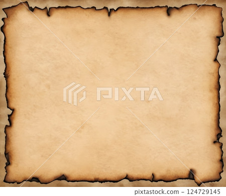 Burnt Aged Parchment Paper with Charred Edges - Blank Old Paper Texture 124729145