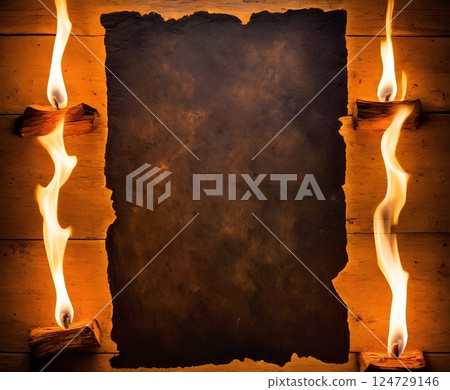 Burnt Aged Parchment Paper with Charred Edges - Blank Old Paper Texture 124729146