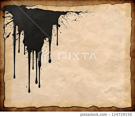 Burnt Aged Parchment Paper with Charred Edges - Blank Old Paper Texture 124729150