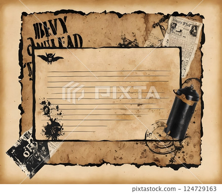 Burnt Aged Parchment Paper with Charred Edges - Blank Old Paper Texture 124729163