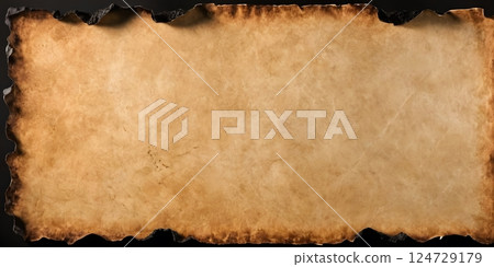 Burnt Aged Parchment Paper with Charred Edges - Blank Old Paper Texture 124729179