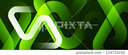 Green abstract background. Vibrant geometric shapes design. Glowing shiny futuristic shapes. Suit for banner, poster, brochure, flyer, cover, website, business, presentation. Vector illustration Green abstract background. Vibrant geometric shapes design. Glowing shiny futuristic shapes. Suit for banner, poster, brochure, flyer, cover, website, business, presentation. Vector illustration 124729288