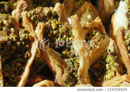 handmade turkish dessert baklava on table handmade turkish dessert baklava on table 124729424