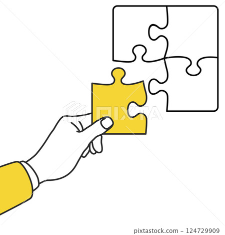 Illustration of a hand holding a puzzle 124729909