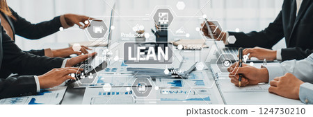 Lean Management Strategy in Modern Office Environment with Digital Graphics and Diverse Professionals Collaborating on Business Development. Amity Lean Management Strategy in Modern Office Environment with Digital Graphics and Diverse Professionals Collaborating on Business Development. Amity 124730210