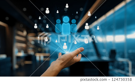 Modern Business Concept of Teamwork with Virtual Human Figures Representing Collaboration and Communication in a Corporate Environment. Auvana 124730358