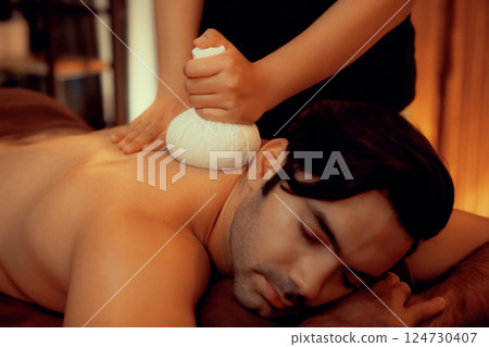 Hot herbal ball spa massage body treatment. Quiescent Hot herbal ball spa massage body treatment. Quiescent 124730407