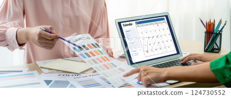 Calendar on computer software application for brisk schedule planning Calendar on computer software application for brisk schedule planning 124730552