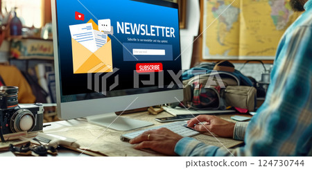 newsletter signup page on computer for customer to subscribe brisk newsletter 124730744