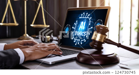 AI ethics responsibility standard law and rules on computer screen brisk 124730745