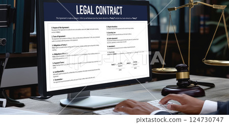Digital legal contract provide terms and conditions document brisk on screen 124730747