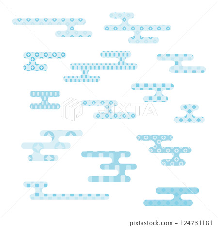 Variations of Japanese clouds with Japanese pattern Light blue 124731181