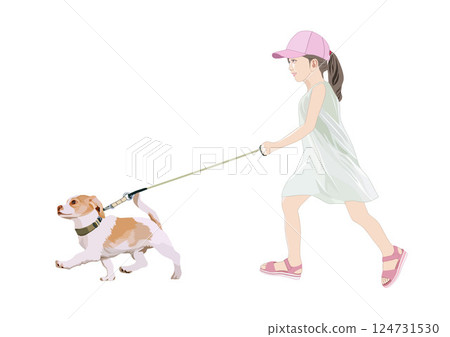 遛狗的女孩插圖 124731530