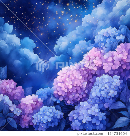 Rainy day and colorful hydrangea flowers 124731604