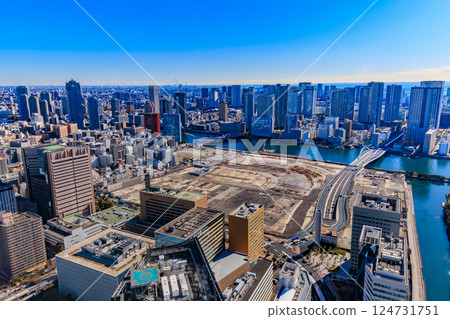 View from Hibiki, the observation deck on the 46th floor of Caretta Shiodome, Dentsu's headquarters building, Higashi-Shinbashi, Minato Ward, Tokyo 124731751