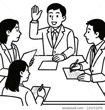 會議期間提案的簡單線條插圖，圖標，無背景，材質，商業場景，線條畫 124731976