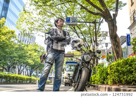 Motorcycles parked in the street parking lot of Tokyo Touring Omotesando Motorcycles parked in the street parking lot of Tokyo Touring Omotesando 124731992