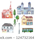 Kobe cityscape painted in watercolors 124732164