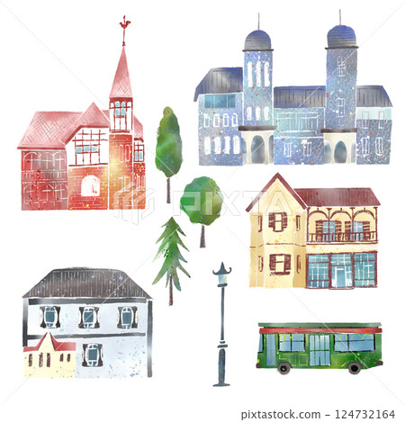 Kobe cityscape painted in watercolors 124732164