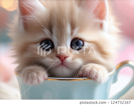 Cute kitten in a cup 124732167