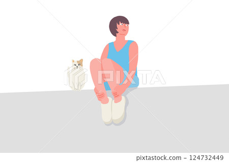 Standing girl and cat 124732449