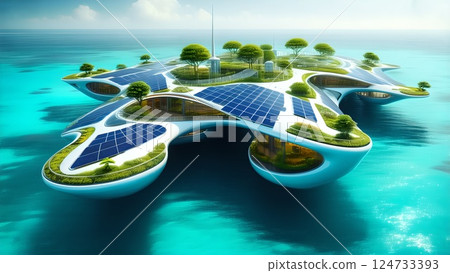 A futuristic floating city 124733393