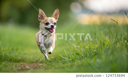 吉娃娃跑過田野 124733694