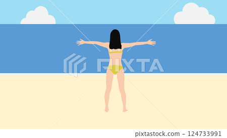 一位女士在海灘上享受暑假的插圖(在海裡游泳) 一位女士在海灘上享受暑假的插圖(在海裡游泳) 124733991