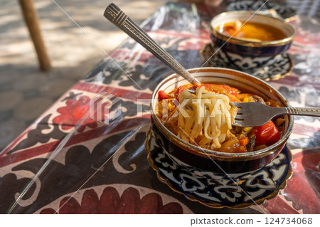 Lagman, a Central Asian noodle dish 124734068
