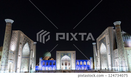 Registan Square illuminated in white 124734075