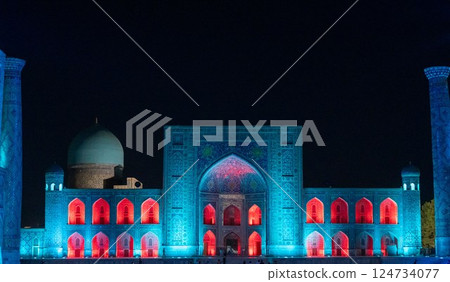 Registan Square illuminated in blue 124734077